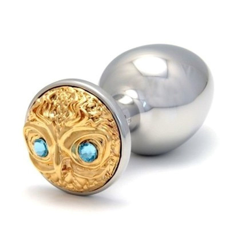 Rosebuds Luxe Owl Gold Medium Plug with Aquamarine Gems Steel Sex Toys