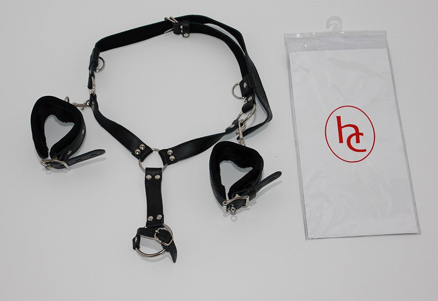 Self Bondage Lower Body Harness with Cock Ring and Wrist Cuffs Cuffs and Restraints