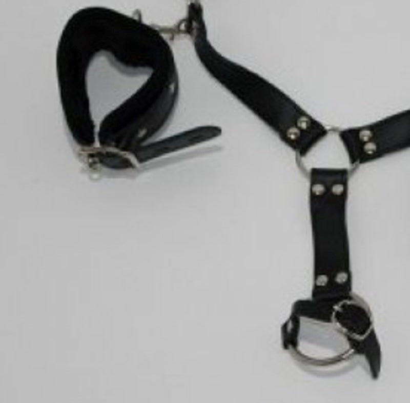 Self Bondage Lower Body Harness with Cock Ring and Wrist Cuffs Cuffs and Restraints