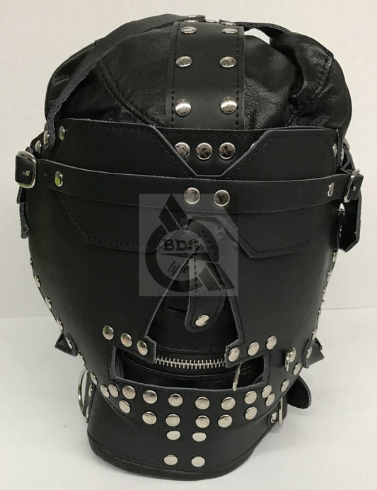 Sensory Deprivation Hood Studded Leather - Bondage Hoods