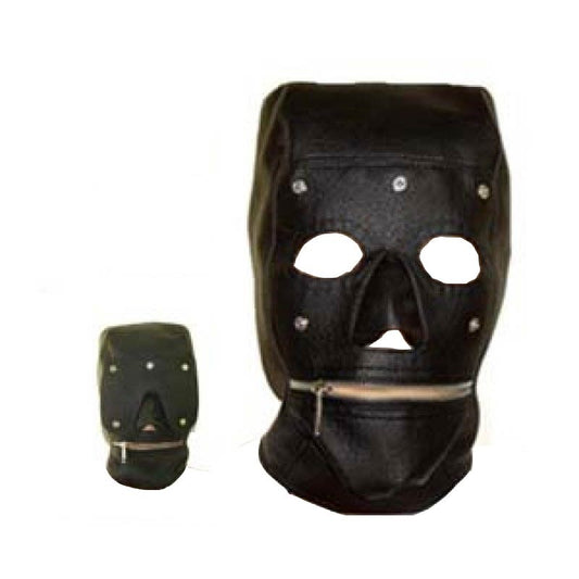 Serious Bondage Hood with Mouth Zipper Leather - Bondage Hoods