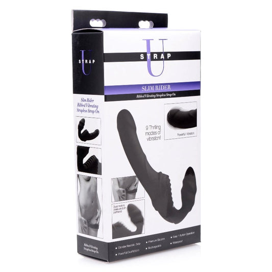 Slim Rider Ribbed Vibrating Silicone Strapless Strap On Strap On Sextoys