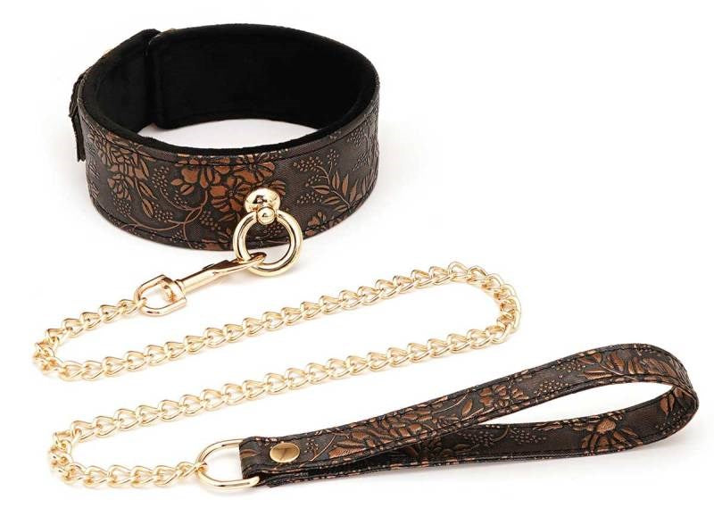 Spartacus Brown Floral Print PU Collar and Leash Collars and Leads