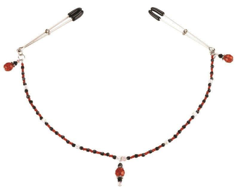Spartacus Single Strand Deluxe Beaded Clamp Red Nipple and Clit Clamps