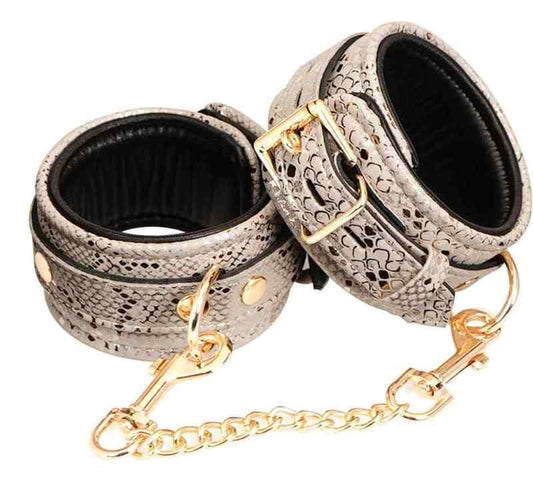Spartacus White Snake Print Microfiber Wrist Restraints Cuffs and Restraints