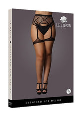 Striped Fishnet Garterbelt - Black Hosiery