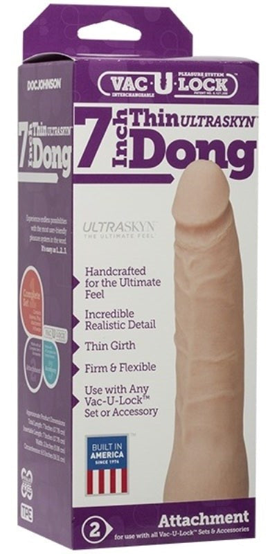 Doc Johnson Vac U Lock 7 Inch Thin Realistic Dong White - Strap On Sextoys