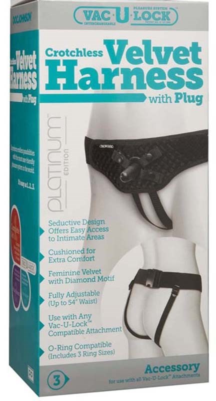Vac-U-Lock Crotchless Velvet Harness with Plug - Strap On Sextoys