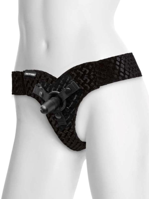Vac-U-Lock EZ Rider Thong Velvet Harness with Plug Black Strap On Sextoys