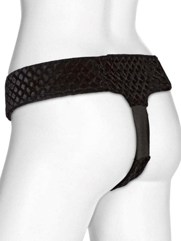 Vac-U-Lock EZ Rider Thong Velvet Harness with Plug Black Strap On Sextoys