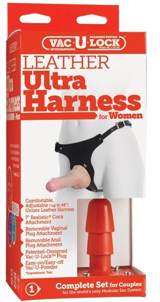 Vac-U-Lock Leather Strap-On For Women Strap On Sextoys
