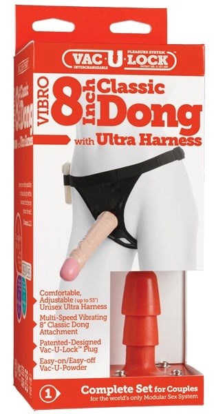 Vac-U-Lock Vibrating Sex Harness with 8" Cock Flesh Strap On Sextoys