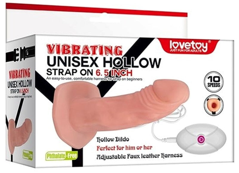Vibrating Unisex Hollow Strap-On 6.5 inch Strap On Sextoys