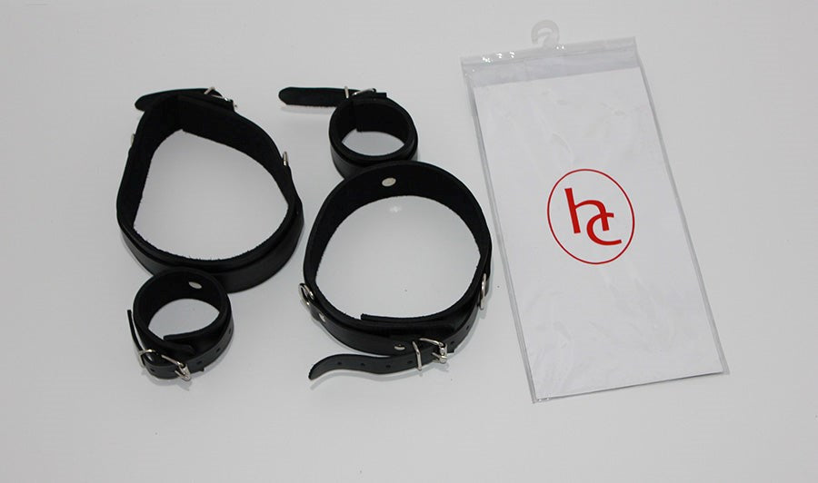 ViolentDelights Thigh and Wrist Restraints Black Leather Cuffs and Restraints