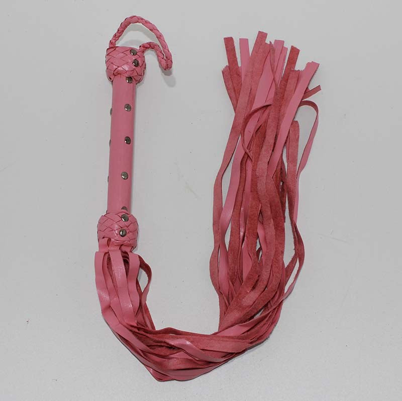 Whiplash Leather Flogger with Handle Pink Whips And Crops