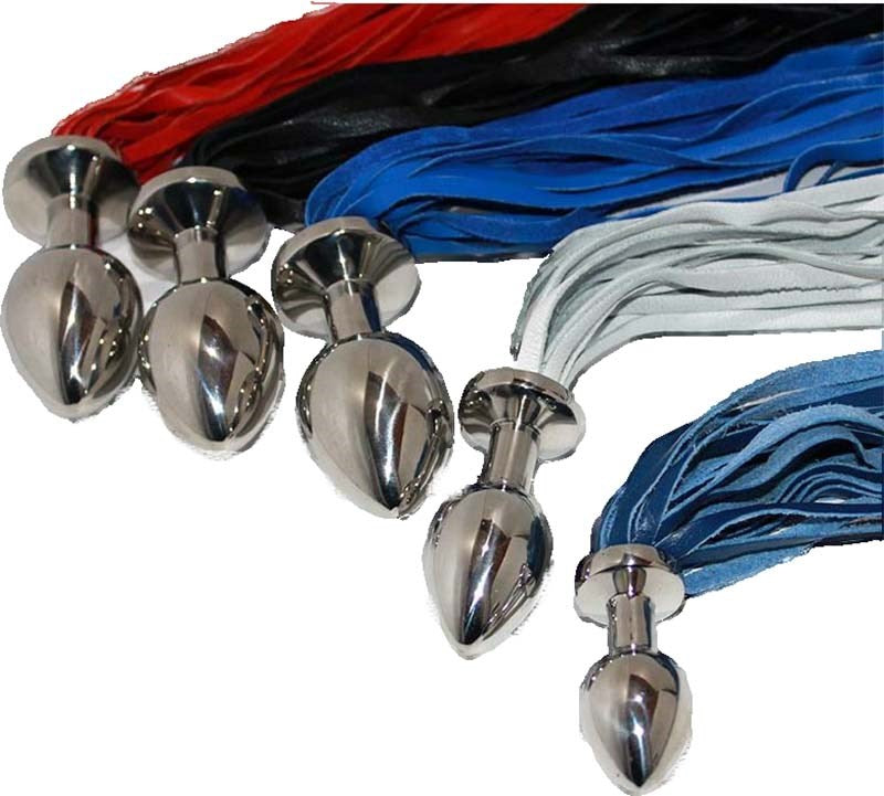 Royal Blue Butt Plug with Leather Whip - Intense Sensations and Dominance Steel Sex Toys