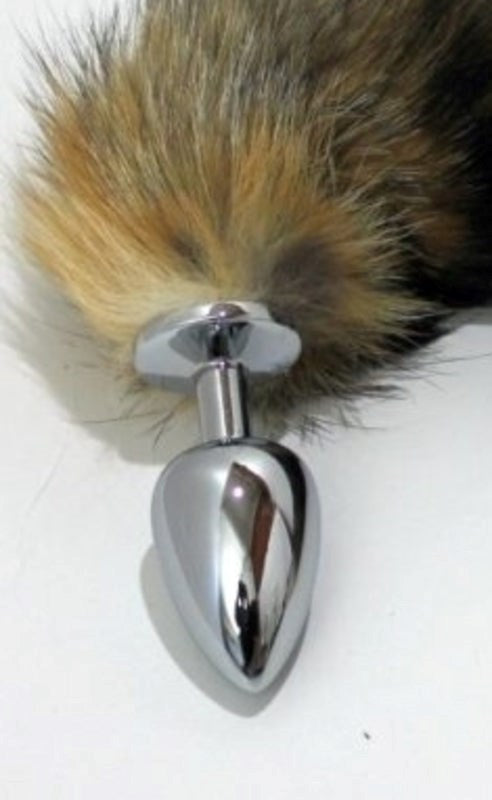 Funky Fox Tail & Metal Anal Plug Steel Sex Toys