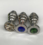Ribbed Jewelled Medium Butt Plug Emerald Steel Sex Toys