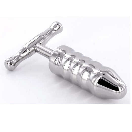 Steel Anal Rammer & T-Bar Handle 6 Rings - Steel Sex Toys