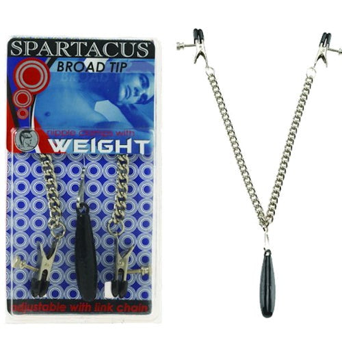 Weighted Adjustable Broad Tip Clamps with Link Chain Breast and Nipple Toys