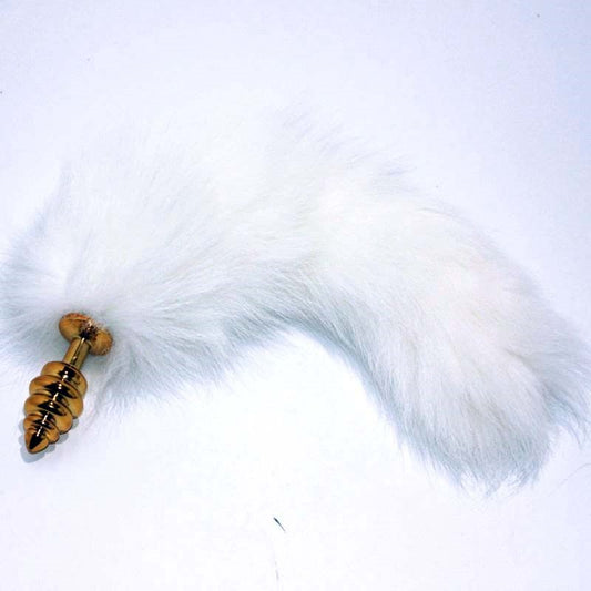 BDStyle White Fox Tail Ribbed Anal Plug - Soft Kink Delight - Steel Sex Toys