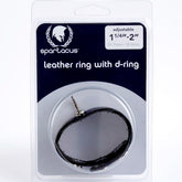 Black Leather Adjustable Penis Ring With Metal D-Ring Cock Rings
