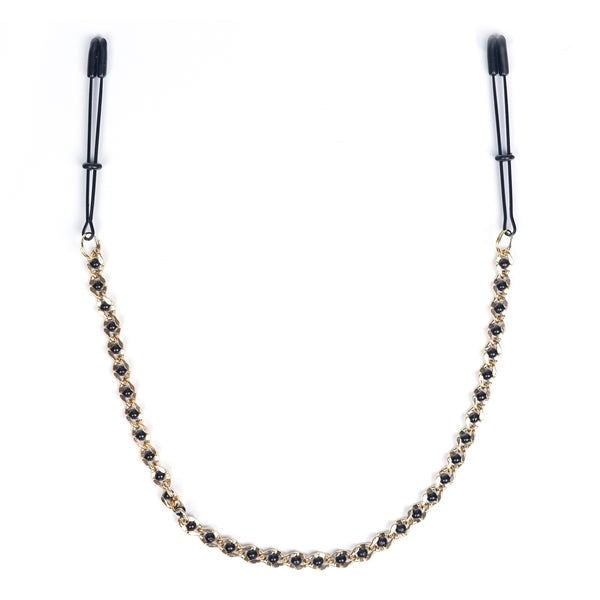 Spartacus Sensory Play Tweezer Nipple Clamps - Black Beads & Golden Chain Nipple and Clit Clamps