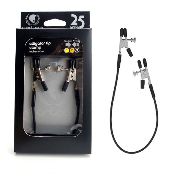 Blackline Alligator Tit Clamps With Rubber Tether Nipple and Clit Clamps
