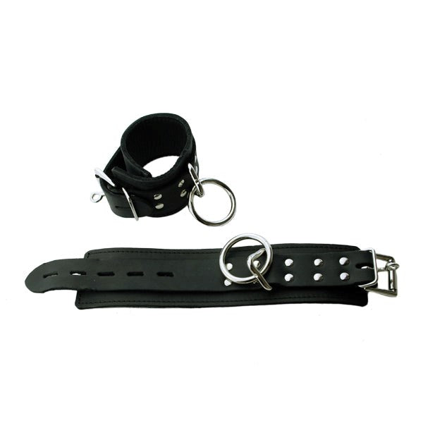 Deluxe Black Leather Wrist Cuffs With Snap Lock Cuffs and Restraints