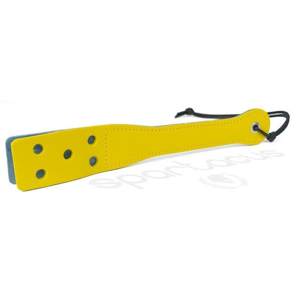 Spartacus Latigo Leather Slapper - Vibrant Blue & Yellow Design Paddles And Slappers