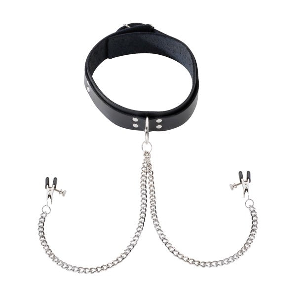 Spartacus Leather Double Strap O-Ring Collar - Broad Tip Clamps for Sensual Pleasure Collars and Leads