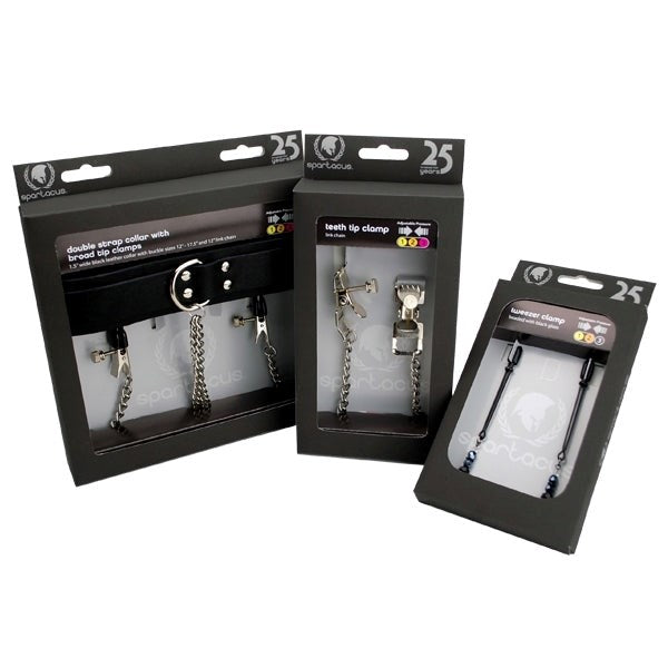 Spartacus Leather Double Strap O-Ring Collar - Broad Tip Clamps for Sensual Pleasure Collars and Leads