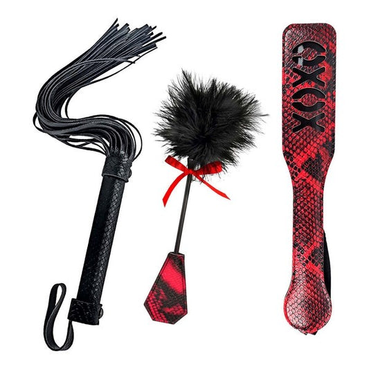 LOVERS KITS - Bondage Whip, Tickler, and XOXO Paddle Set - Bondage Kits