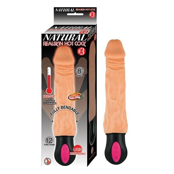 NATURAL REALSKIN 8" Heated Pleasure Toy - 12 Functions Vibrating Dildos