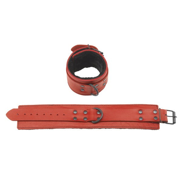 Redline Faux Leather Ankle Cuffs - Plush Fur Lined Restraints Cuffs and Restraints
