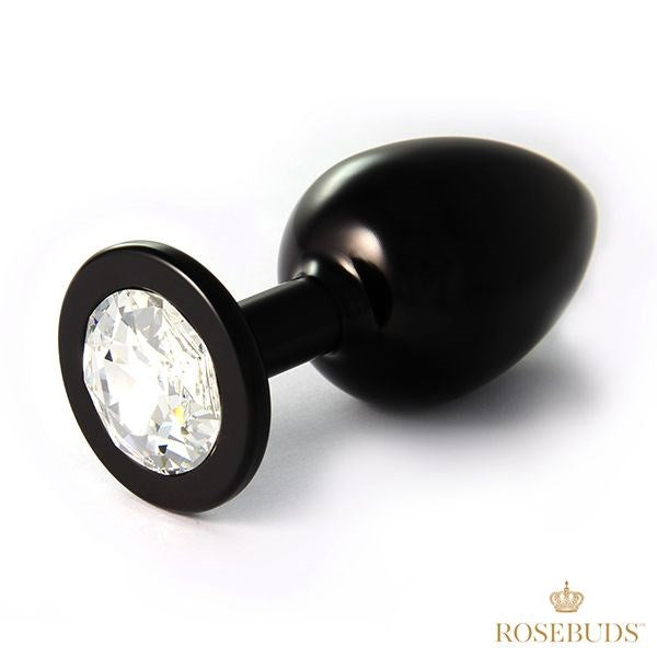 Rosebuds Luxurious Aluminium Black Butt Plug - Jeweled Clear XL Butt Plugs