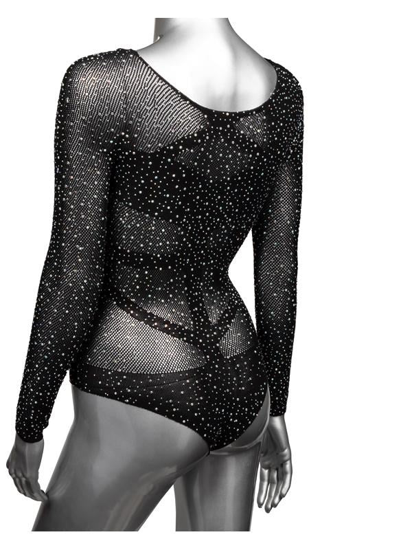 Radiance Long Sleeve Mesh Bodysuit With Thong Teddies and Bodysuits