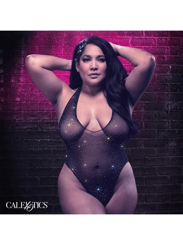 Radiance Plus Size Deep V Mesh Bodysuit with Thong Teddies and Bodysuits