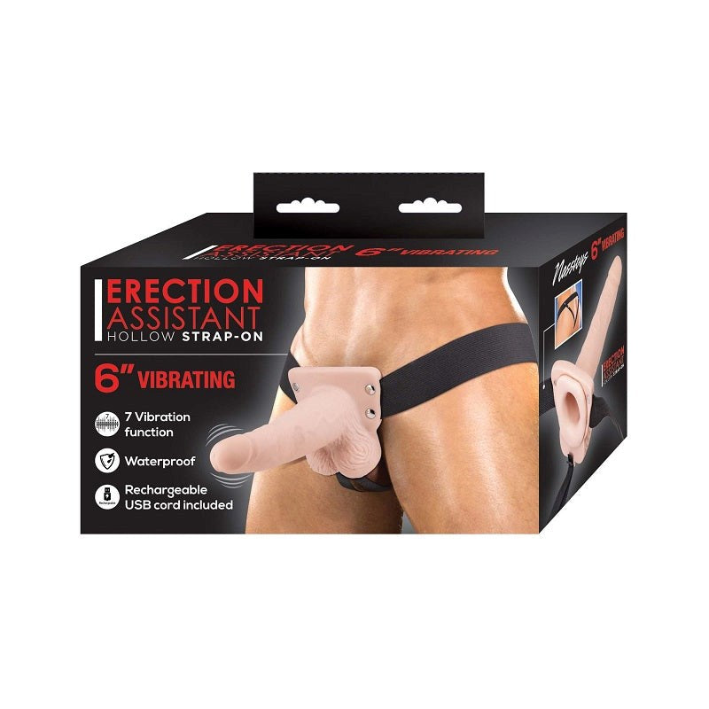 Erection Assistant Vibrating Hollow Strap-On 6 inch Strap On Sextoys