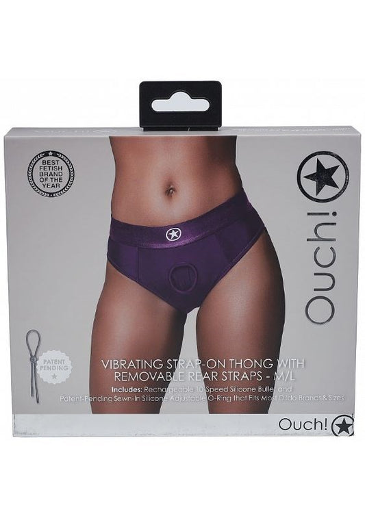Ouch! Vibrating Strap-on Thong with Removable Butt Straps - M/L - Strap On Sextoys