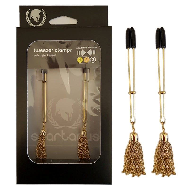 Spartacus Sensual Tweezer Clamps with Captivating Chain Tassel Breast and Nipple Toys