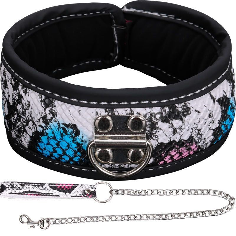 Colorful BDSM Collar With Lead Snake Steel Sex Toys