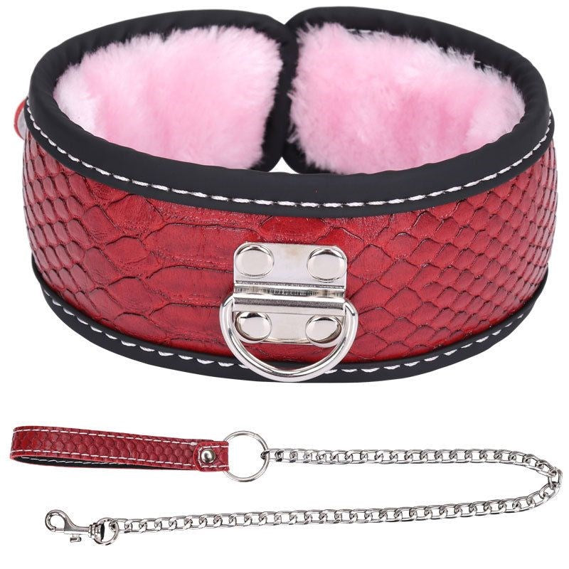 Colorful BDSM Collar With Lead Red Pink Steel Sex Toys