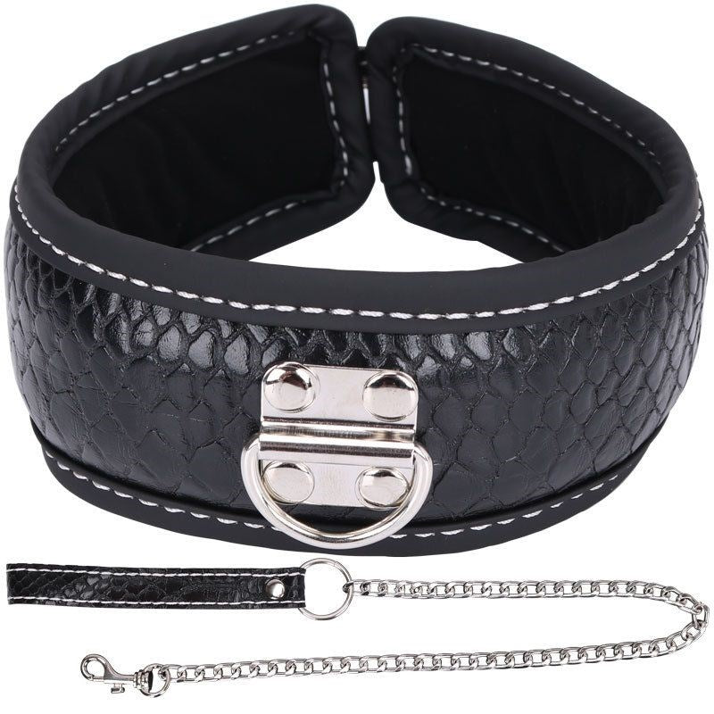 Colorful BDSM Collar With Lead Black Steel Sex Toys