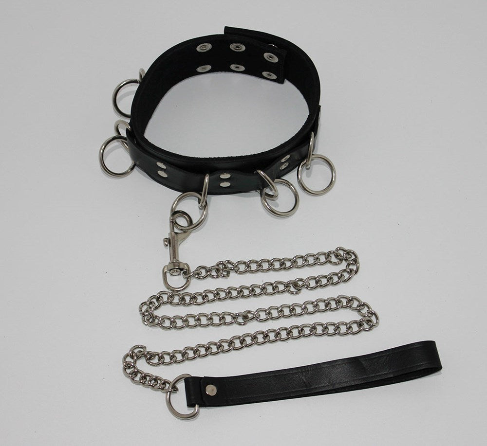 FairVilla Ladies Bondage Collar with O-Rings and Lead Collars and Leads
