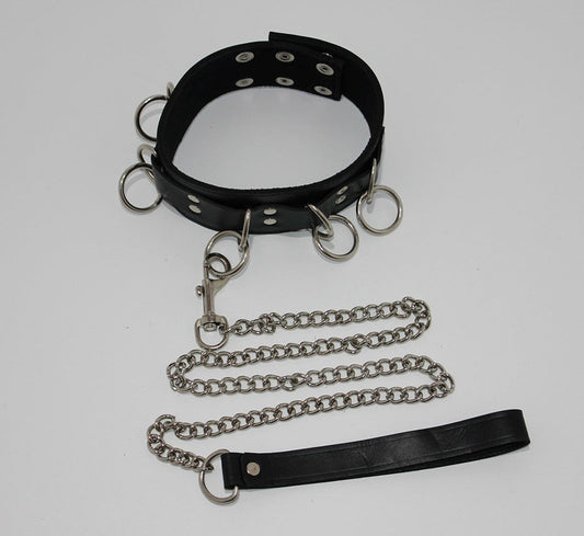 FairVilla Ladies Bondage Collar with O-Rings and Lead Collars and Leads