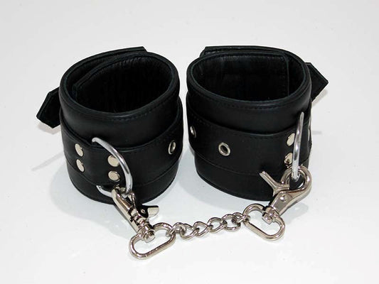 Leather Studded Wrist Cuffs With Chains - Cuffs and Restraints