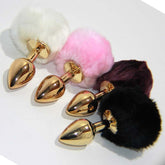March Hare Faux Tail Metal Gold Butt Plug Small Anal Beads and Balls