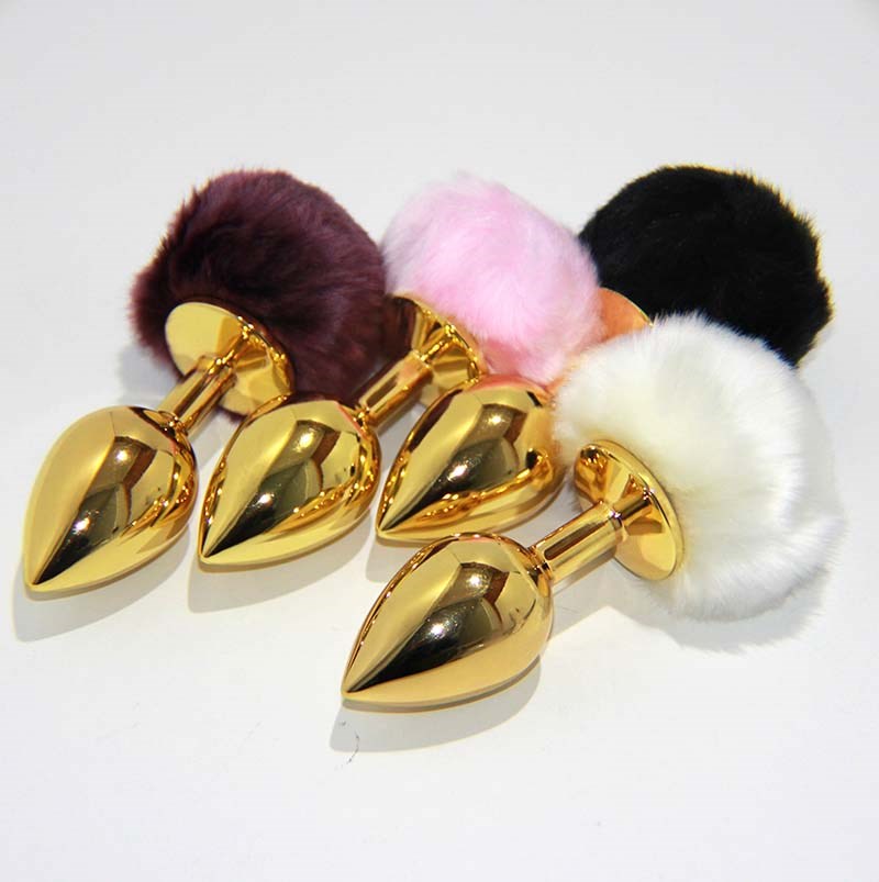 March Hare Faux Tail Metal Gold Butt Plug Small Anal Beads and Balls