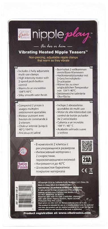 Nipple Play Vibrating Heated Nipple Teasers Purple Nipple and Clit Clamps